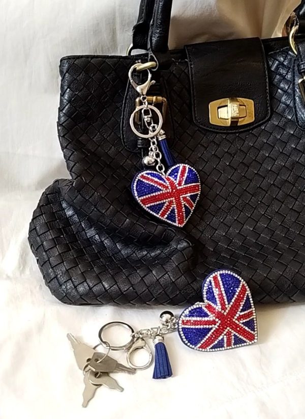 Bag Charm Keyring Union Jack Sparkly Heart